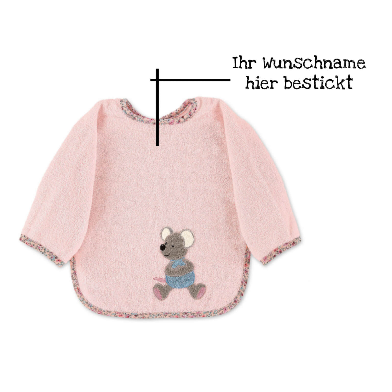 Lätzchen zartrosa Maus personalisiert Babylatz mit Ärmel Dein – Mabel Sterntaler